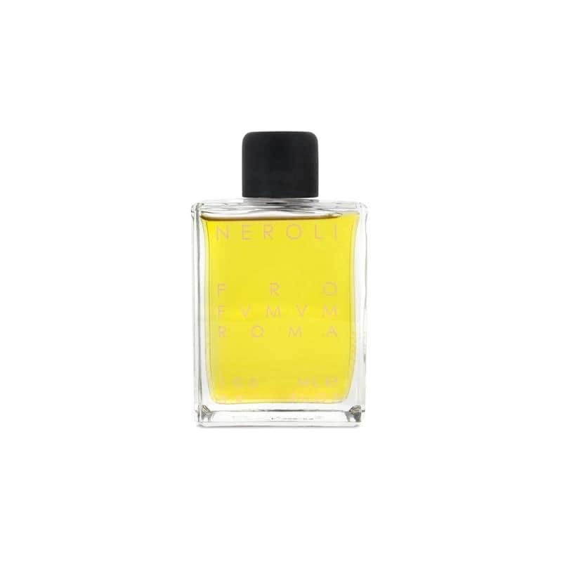 Neroli perfume bottle with yellow liquid and black cap