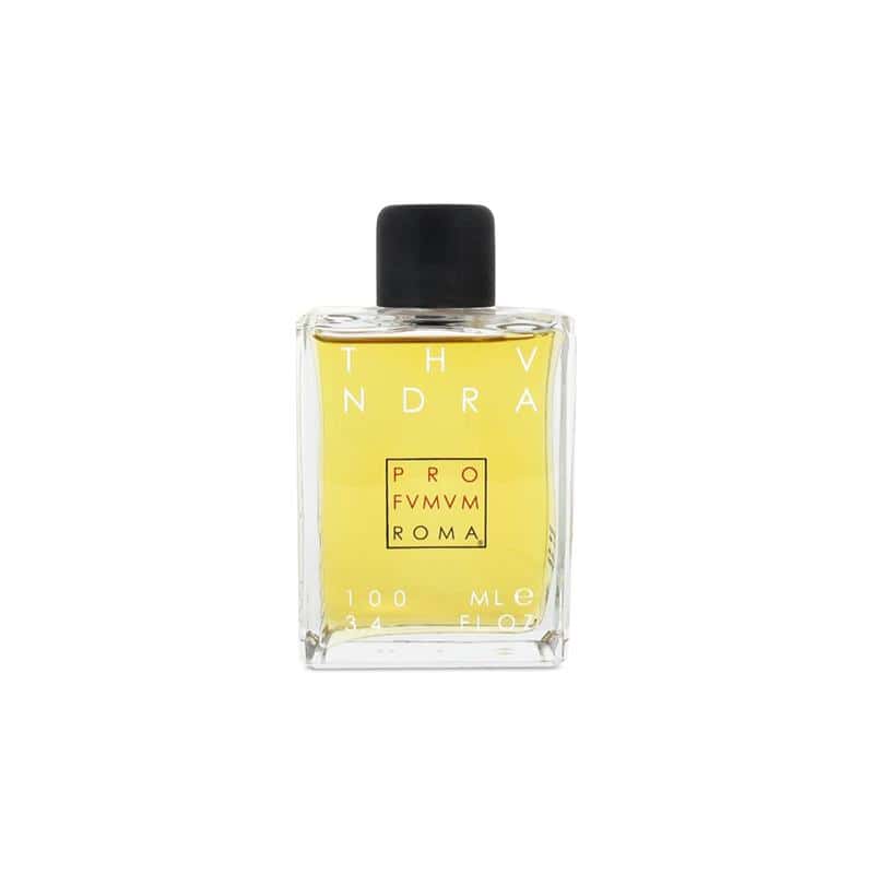 Thundra Pro Fvmvm Roma 100ml bottle with yellow liquid and black cap, luxury fragrance