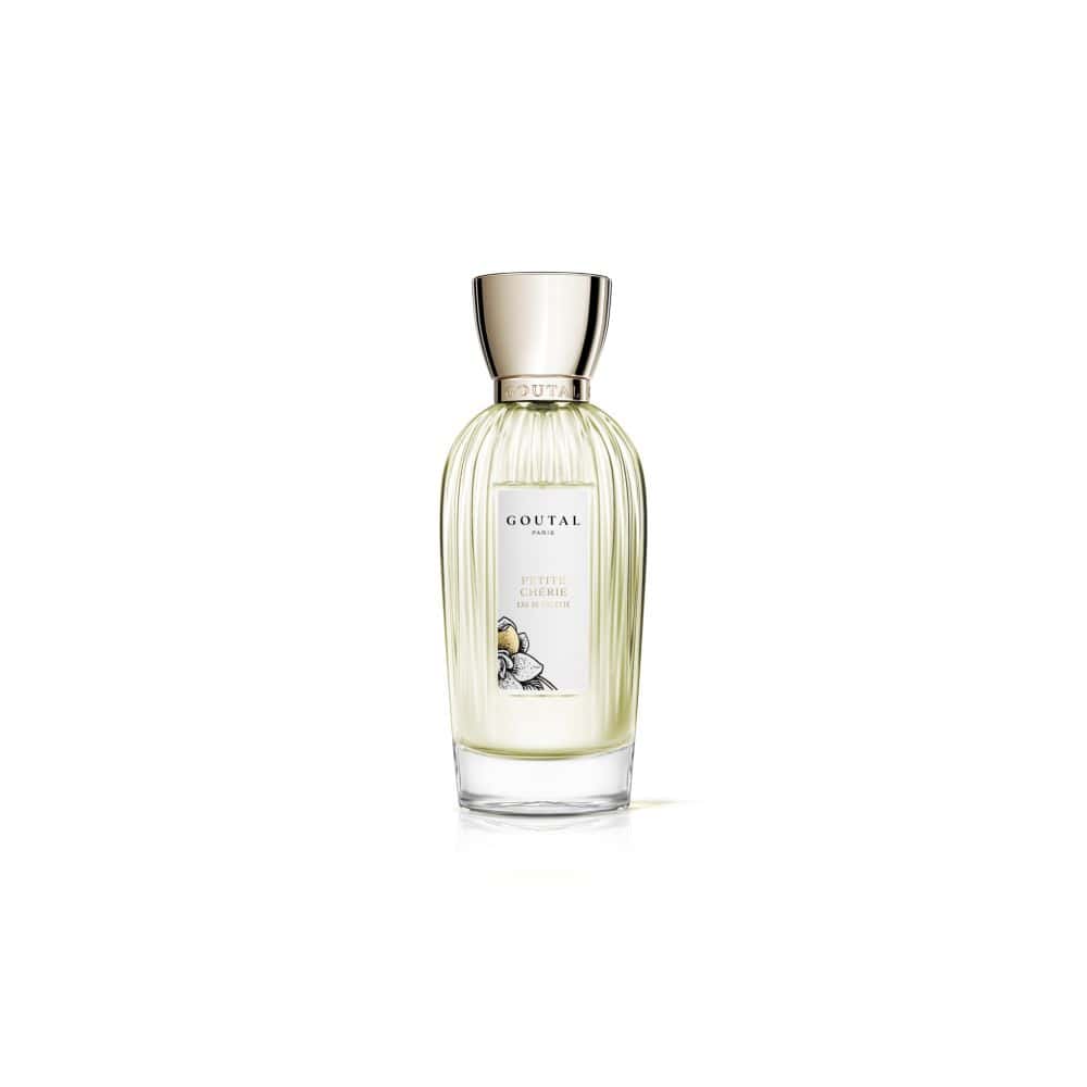 Petite Chérie Eau de Toilette by Goutal: Glass bottle with silver cap, featuring delicate floral design and elegant label