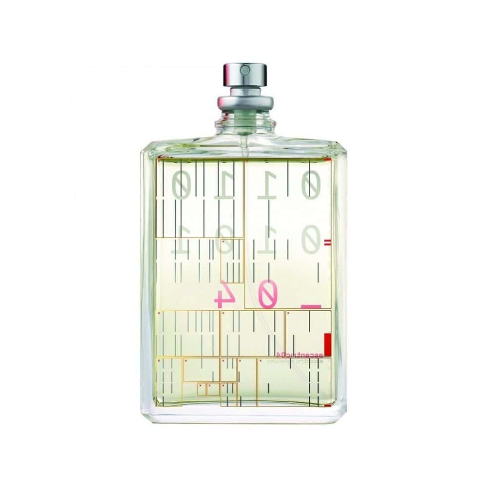 Escentric 04 fragrance bottle with minimalist geometric design and clear liquid