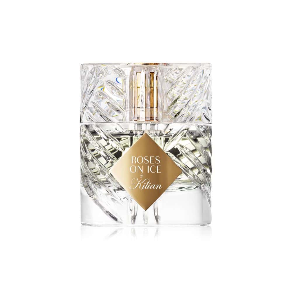 Kilian Roses on Ice Eau de Parfum bottle with ornate crystal cap and gold label