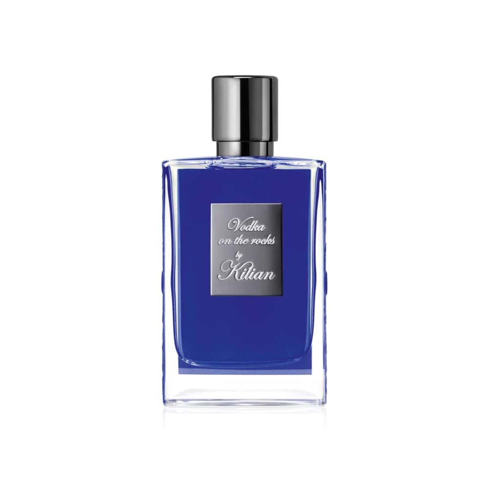 Kilian Vodka on the Rocks Eau de Parfum bottle with blue liquid and silver cap