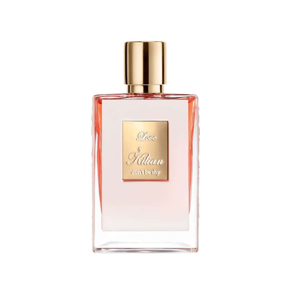 Love, Don't Be Shy perfume bottle in pink with gold cap, elegant and chic design, ideal for special occasions