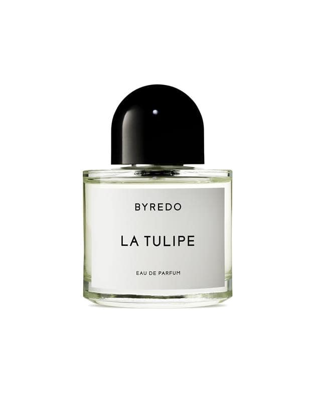 La Tulipe Eau de Parfum bottle in glass with black cap, elegant and sophisticated fragrance
