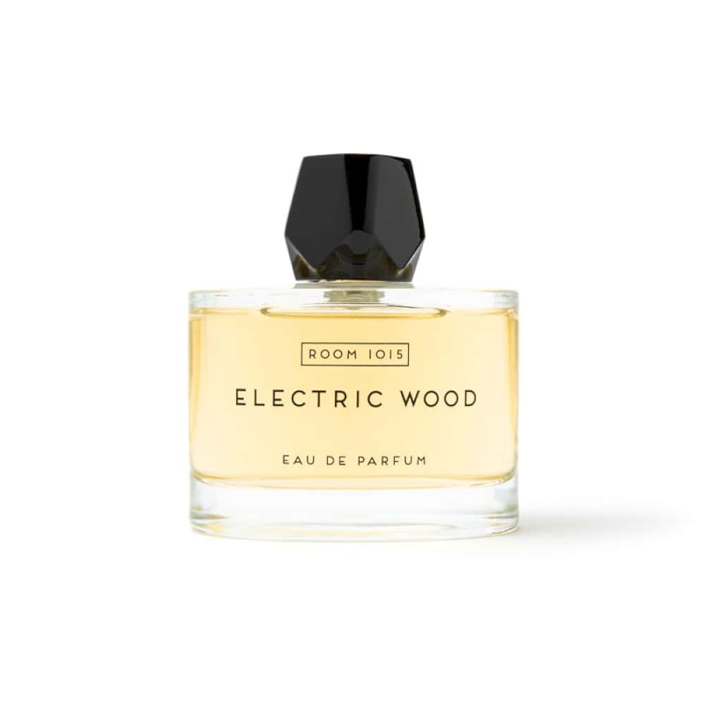 Room 1015 Electric Wood Eau de Parfum bottle with geometric black cap