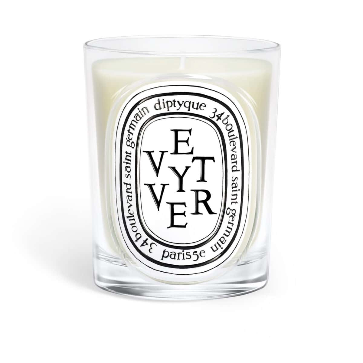 Diptyque Vetyver Classic Candle in glass jar with oval label