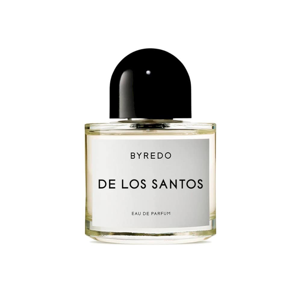BYREDO De Los Santos Eau de Parfum bottle with a clear glass body and black cap