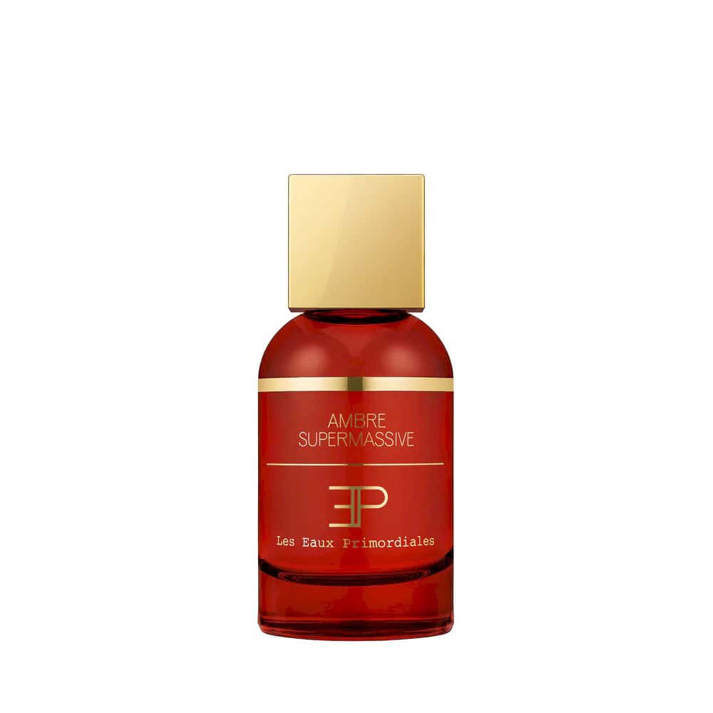 Les Eaux Primordiales Ambre Supermassive fragrance bottle with gold cap