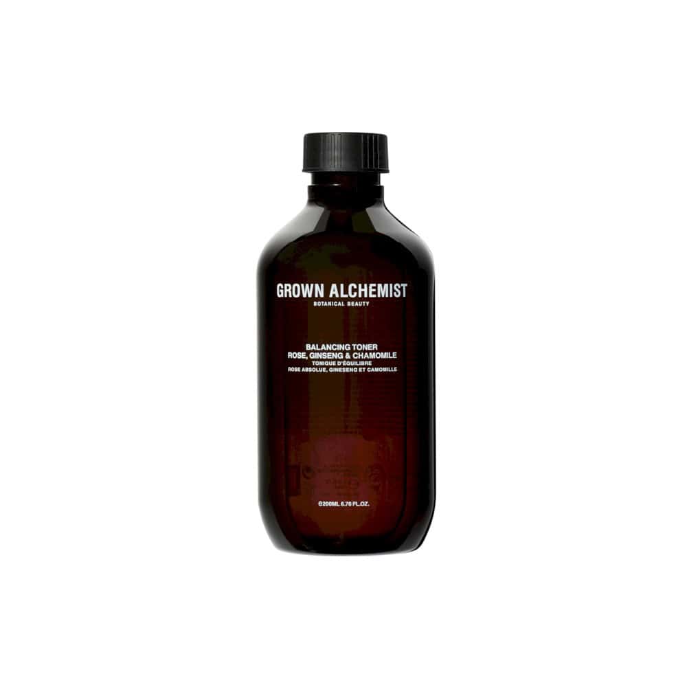 Grown Alchemist Balancing Toner with Rose Absolute, Ginseng & Chamomile in a dark amber bottle
