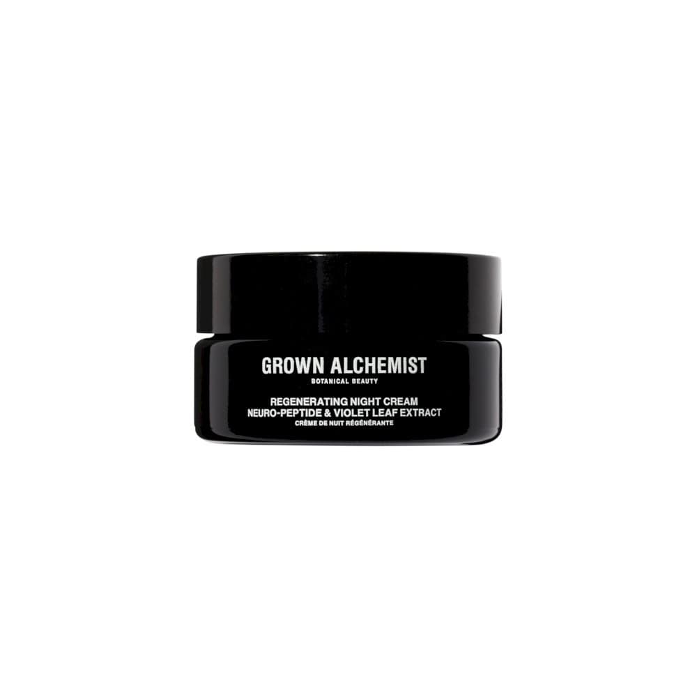 Grown Alchemist Regenerating Night Cream: Black jar with label for neuro-peptide and violet leaf extract