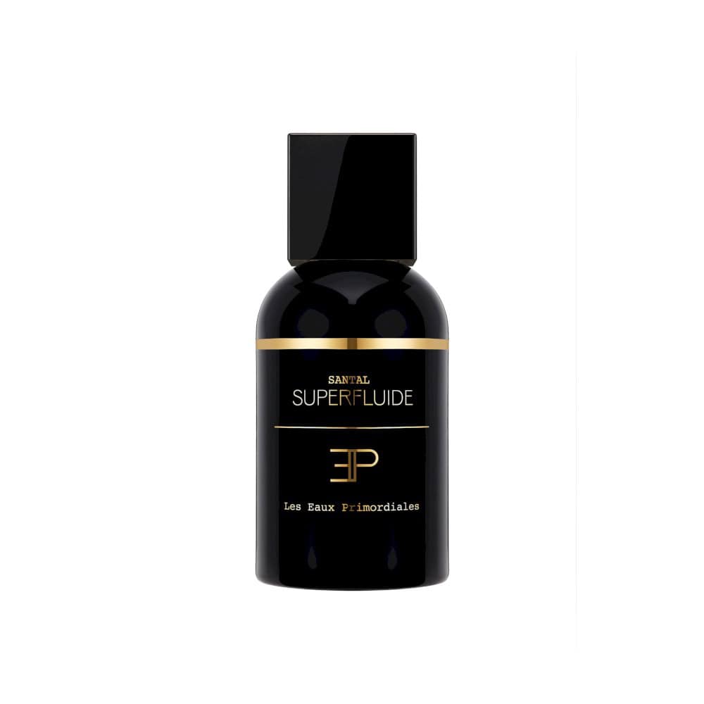 Santal Superfluide perfume bottle with gold accents