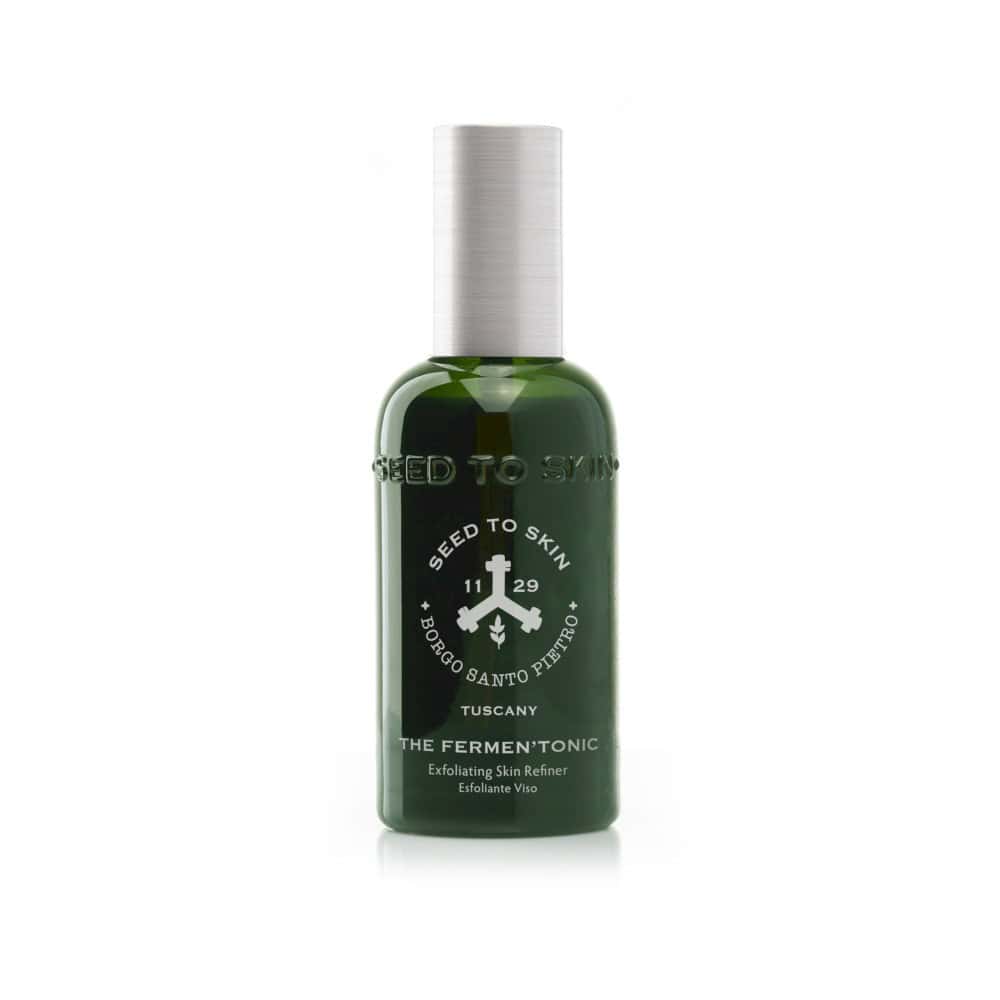 Green bottle of Fermen'tonic exfoliating skin refiner by Borgo Santo Pietro, ideal for refining skin texture
