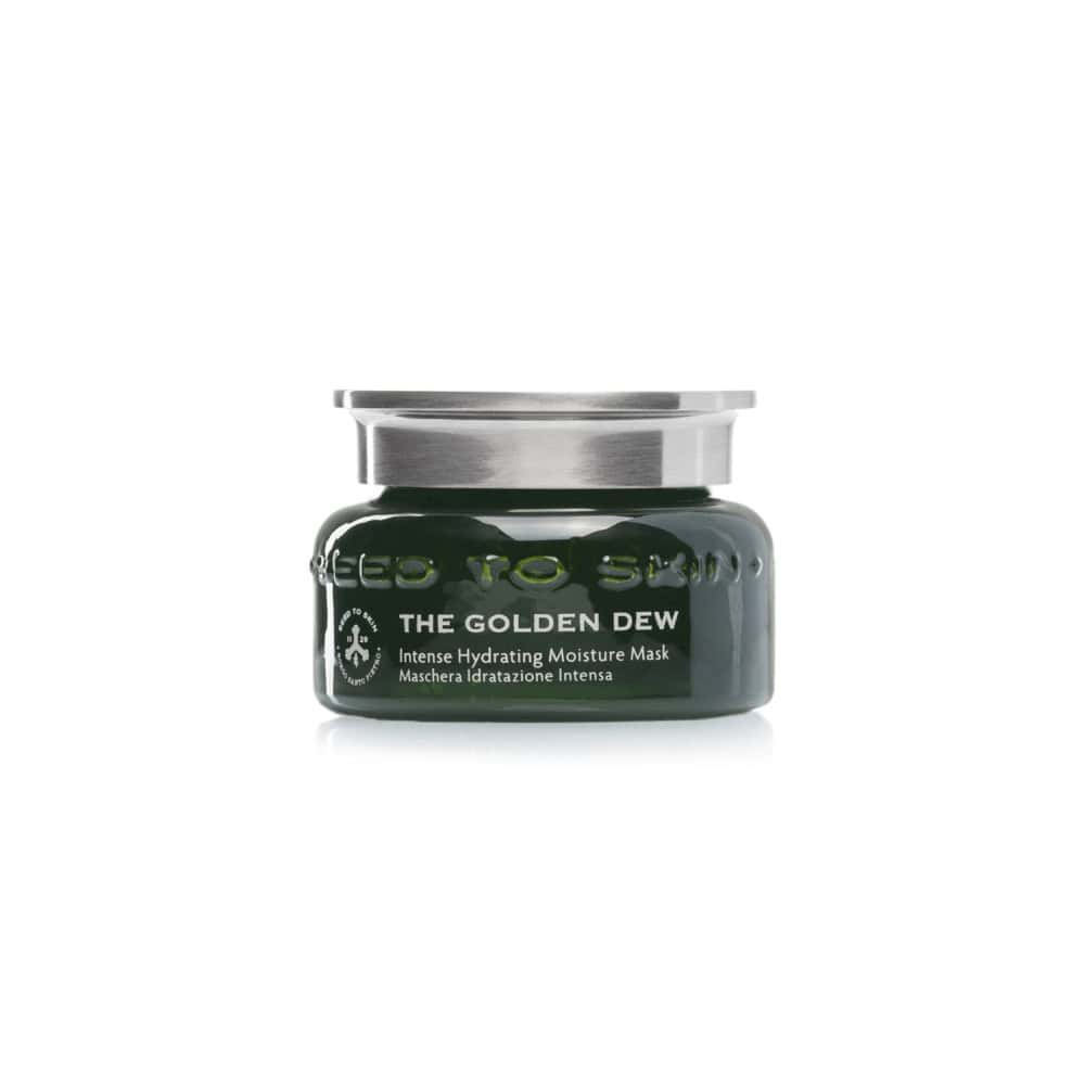 The Golden Dew Intense Hydrating Moisture Mask jar with silver lid