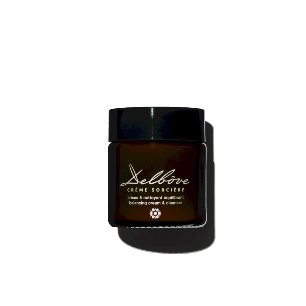 Delbove Crème Sorcière balancing cream & cleanser in dark amber glass jar