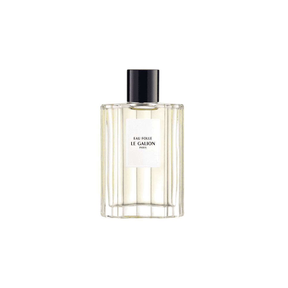 Eau Folle Le Galion Paris perfume bottle with fluted glass and black cap