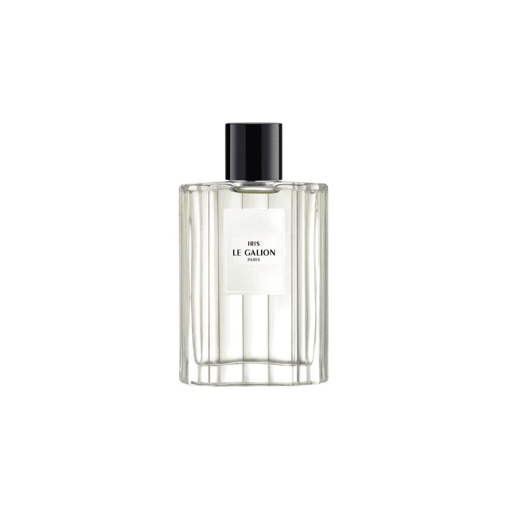 Iris Le Galion Paris perfume bottle with ribbed glass and black cap