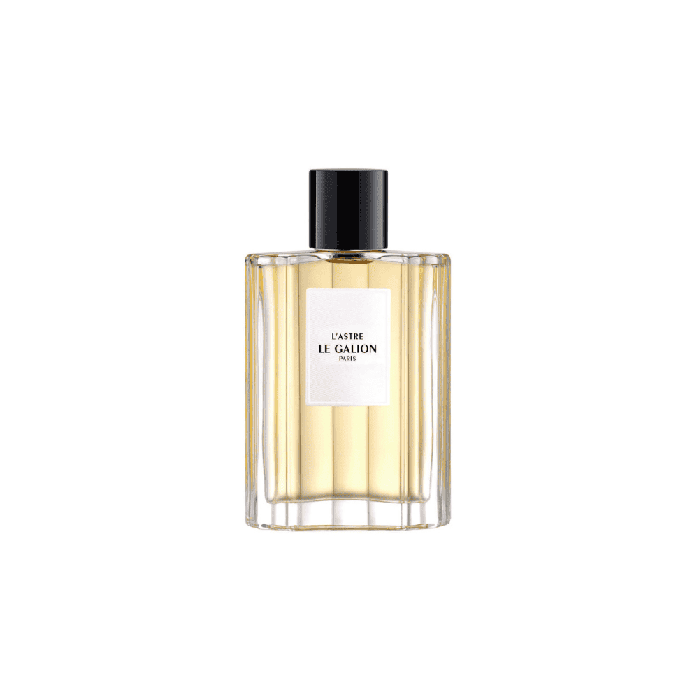 L'Astre Le Galion Paris perfume bottle with gold liquid and ribbed glass