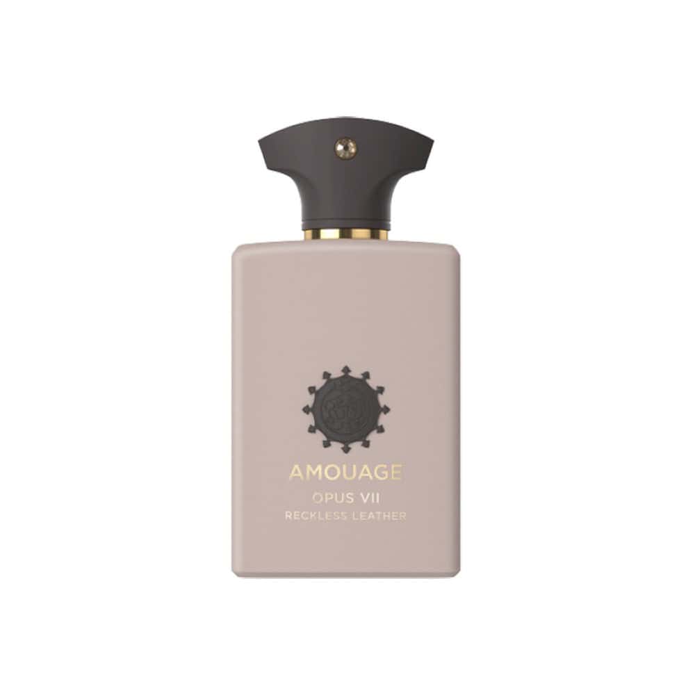 Amouage Opus VII Reckless Leather perfume bottle on a white background