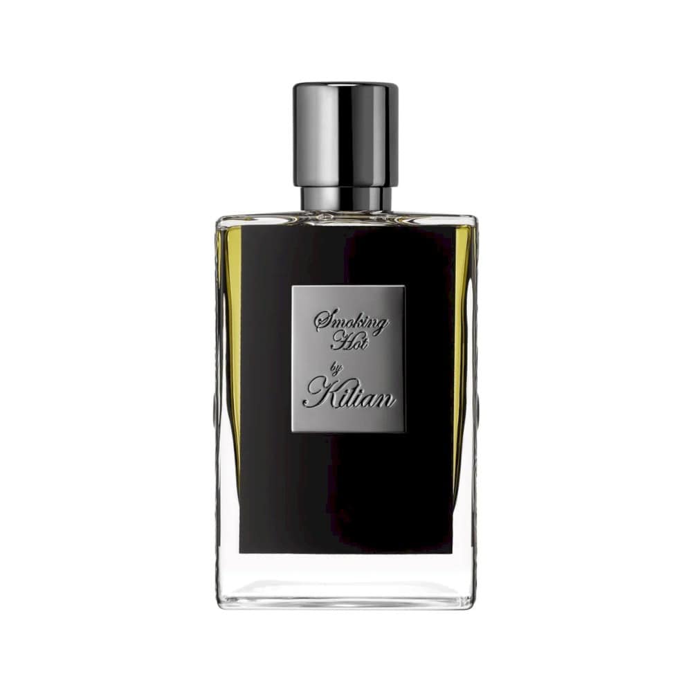 Kilian Smoking Hot Eau de Parfum bottle with silver cap and black label