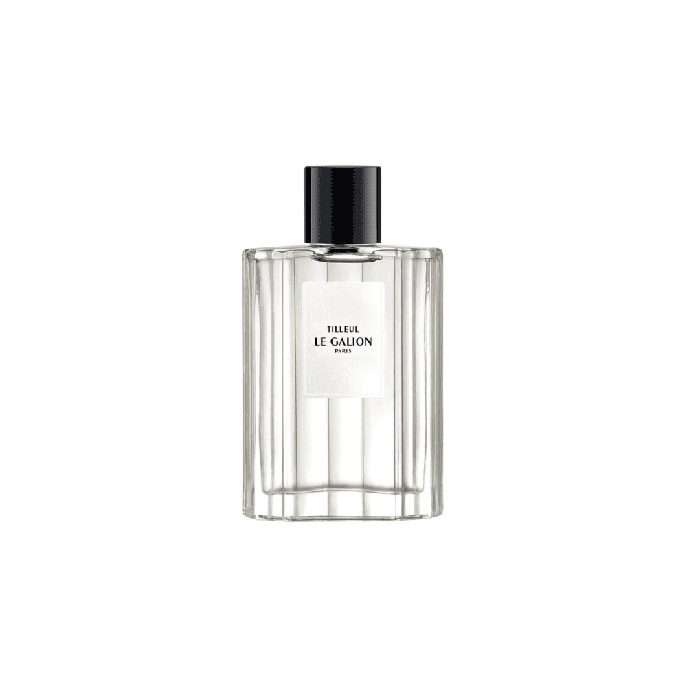 Tilleul Le Galion Paris perfume bottle with fluted glass and black cap